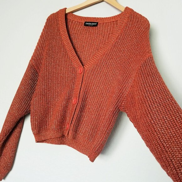 American Apparel Chunky Knit Metallic Cardigan Crop One Size Bronze Shimmer USA - Picture 5 of 16